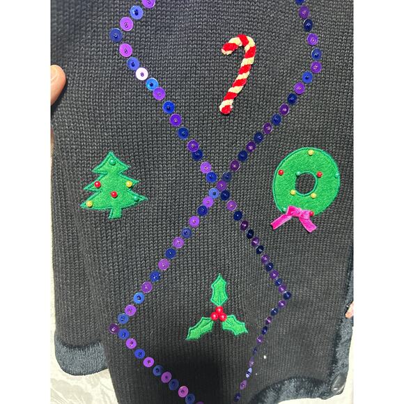 The Quacker Factory Cardigan Sweater 1X Black Nutcracker Sequin Holiday - Picture 2 of 11